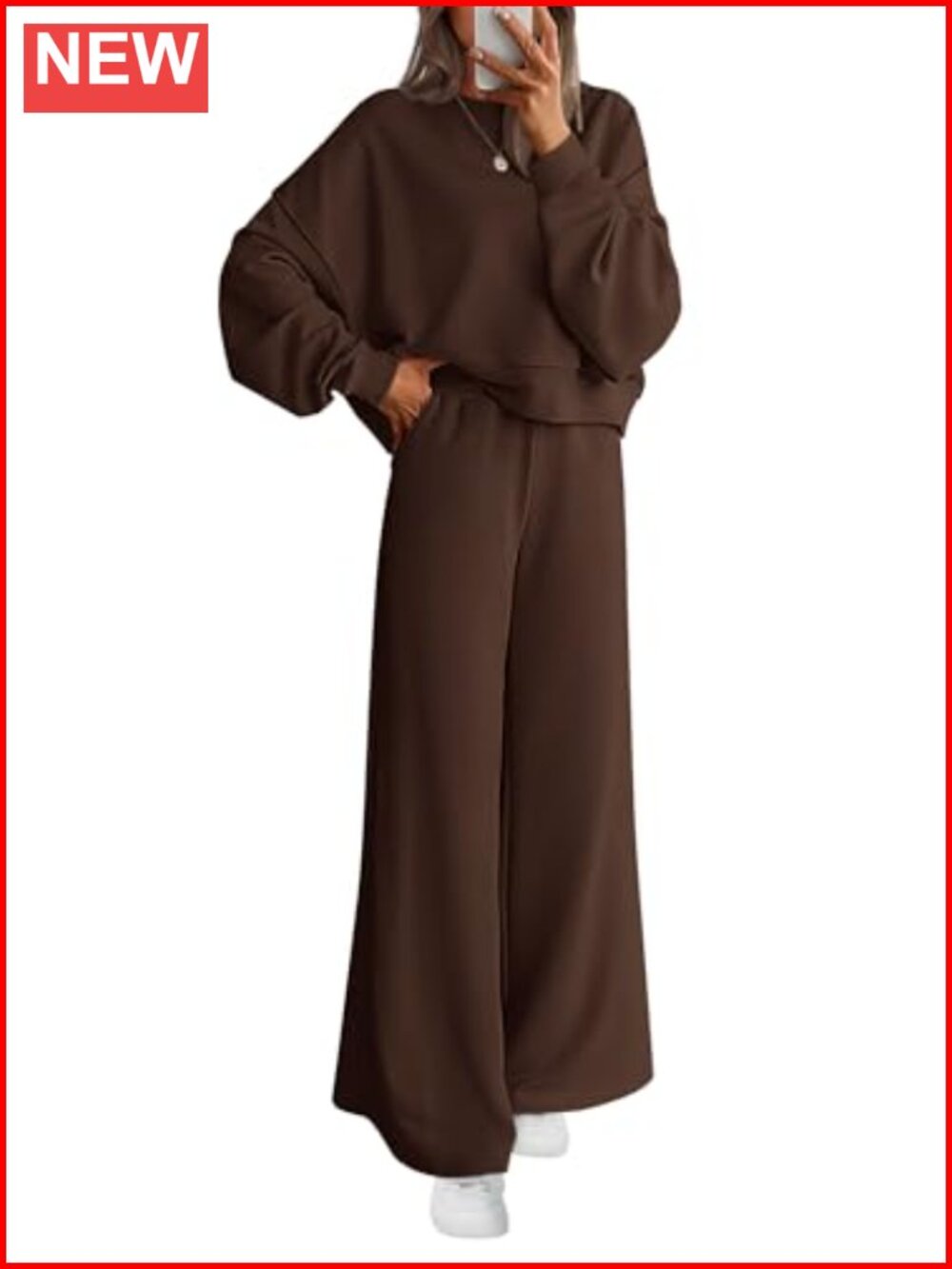 Cotton Polyester Lounge Sets for Women 2 Piece Crewneck Sweatsuit Wide Leg Pants